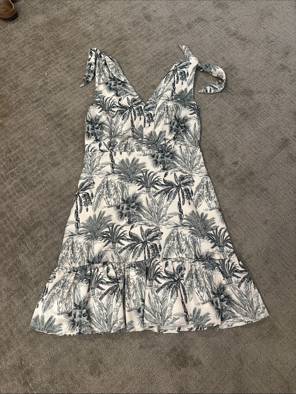 Sam Edelman Dress with Green Palm Print and Tie Shoulders Womens
